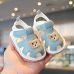 Baby Towel-Embroidered Bear First Walker Sandals Non-Slip Closed-Toe Summer Shoes for Boys & Girls