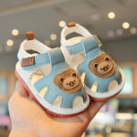 Baby Layered Faux-Leather Bear First Walker Sandals Non-Slip Closed-Toe Summer Shoes for Boys & Girls