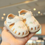 Floral Embroidery Closed-Toe Sandals Non-Slip Soft Sole First Walker Summer Shoes for Baby Girls