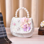 Little Girls Embroidered Hanfu Handbag 2-Way Pearl & Chain Crossbody Bag for Kids