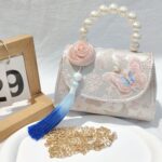Little Girls Embroidered Princess Purse 2-Way Luxury Pearl & Chain Side Bag for Kids