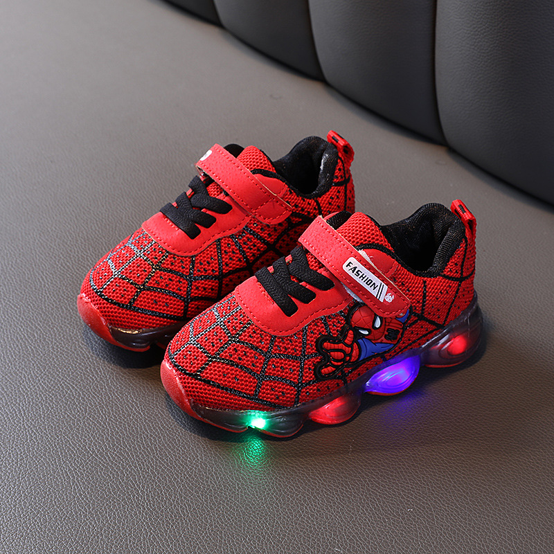 BLC212501-Red Spiderman LED Light-Up Kids Sneakers Breathable Mesh Toddler Luminous Shoes - Image 1