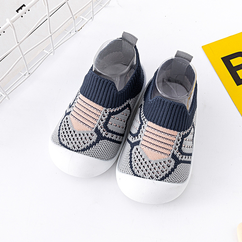 BPC162101-Navy Blue Comfort Knit Baby Walking Shoes Non-Slip Flexible Toddler Sock Sneakers - Image 1