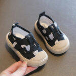Cute Bear Print Toddler Canvas Shoes Soft Sole Baby T-Strap Sandals & Sneakers