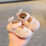 Infant Girls Floral Mesh Mary Janes Cute Bunny Ear Soft Sole First Walker Shoes
