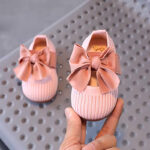 Little Girls Big Bowknot Ribbed Knit Comfortable Elastic Slip-On Ballet Shoe
