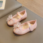Elegant Girls' Mary Jane Princess Shoes with Pearl Bow Soft Sole Party & Casual Shoes for Toddlers