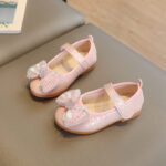 Princess Bow Girls Shoes Elegant Rhinestone Party Flats for Kids Comfortable Mary Jane Shoes