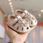 Baby Girls Breathable Cut-Out First Walker Sandals Soft Sole Closed-Toe Walking Shoes with Sweet Flower Accent