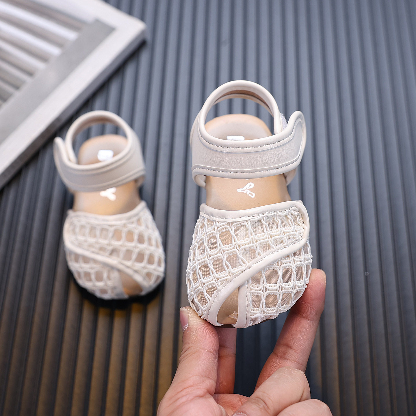 GPP151907-Beige Soft Mesh Breathable Closed-Toe Baby Sandals Lightweight Summer First Walker Shoes for Infant & Toddler Boys & Girls - Image 1